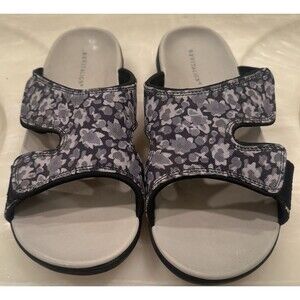 Revitalign Orthotic Slide Sandals Gray Floral Adjustable Straps Women’s 12
